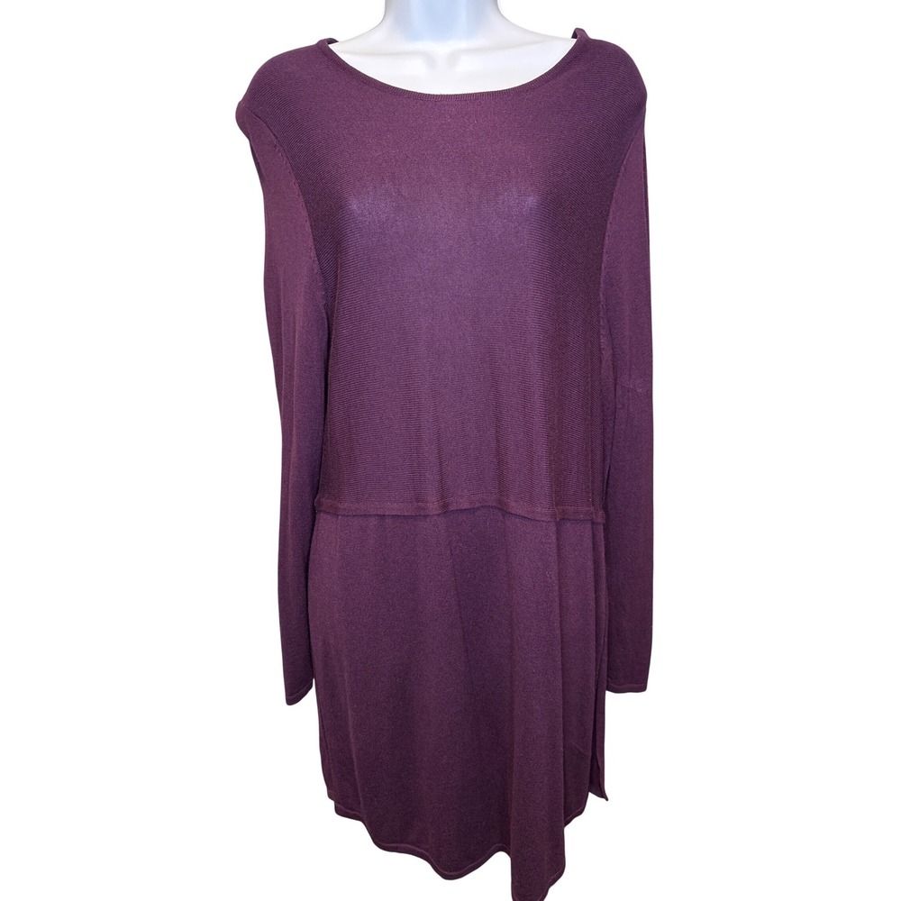 J. Jill Womens Purple Long Sleeve Sweater Dress M‎ Minimalist Wool Blend Layered